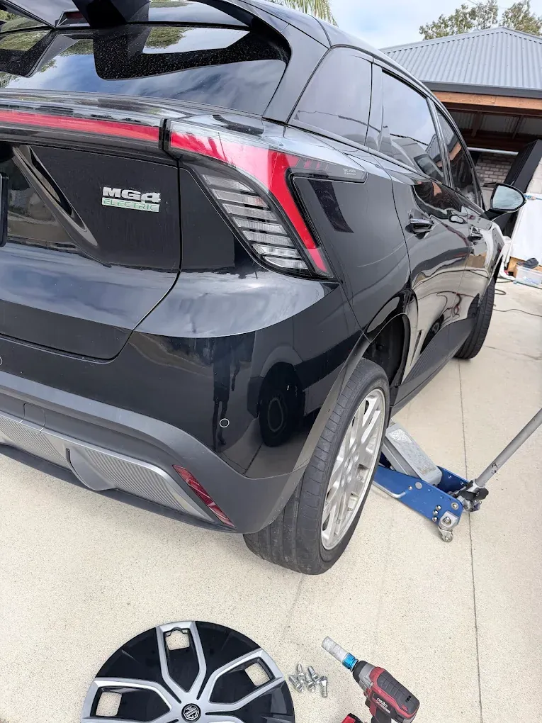 Wheel removed for a repair on-site